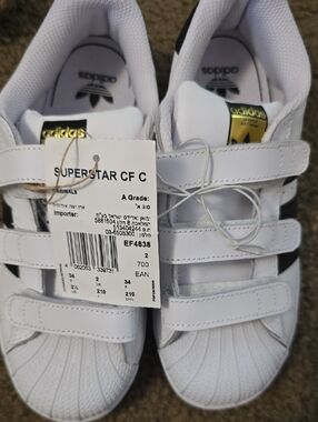 adidas Kids Superstar CF C Sneakers - White with Black and Gold Accents